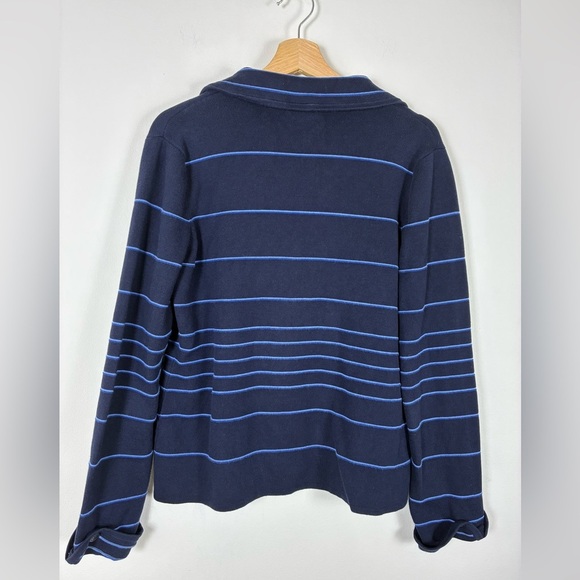 Pendleton Women’s Blazer Cardigan Large Navy Blue White Striped Academia Office - Picture 2 of 8